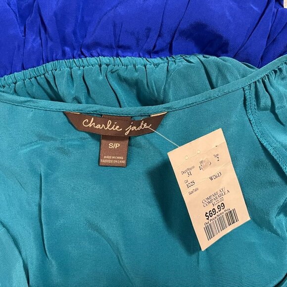 Charlie Jade Women's Turquoise Blue 100% silk dress - Size Small - NWT - Picture 2 of 5